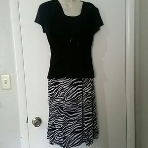 Black Top with Zebra Print Skirt- 2 Piece Set